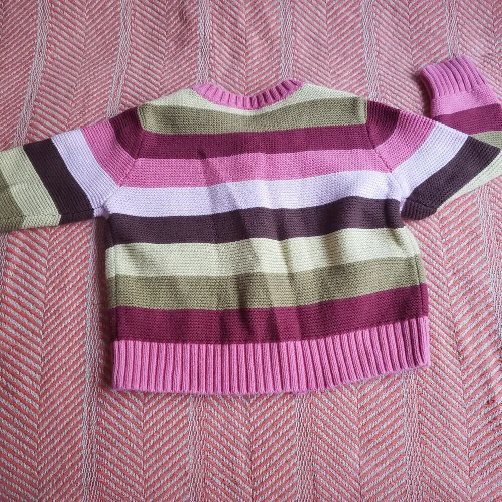 Vintage Gymboree Pink/Avocado/Brown Chunky Striped Cardigan Sz. 3t - Picture 4 of 4